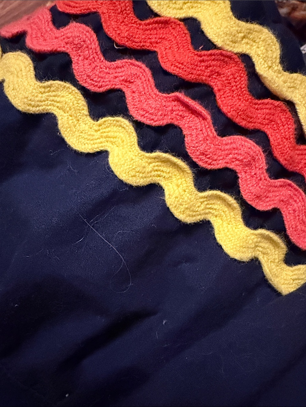 Boden Navy Sleeveless V-Neck Mini Dress with Red, Yellow & Orange Rickrack - Picture 5 of 6